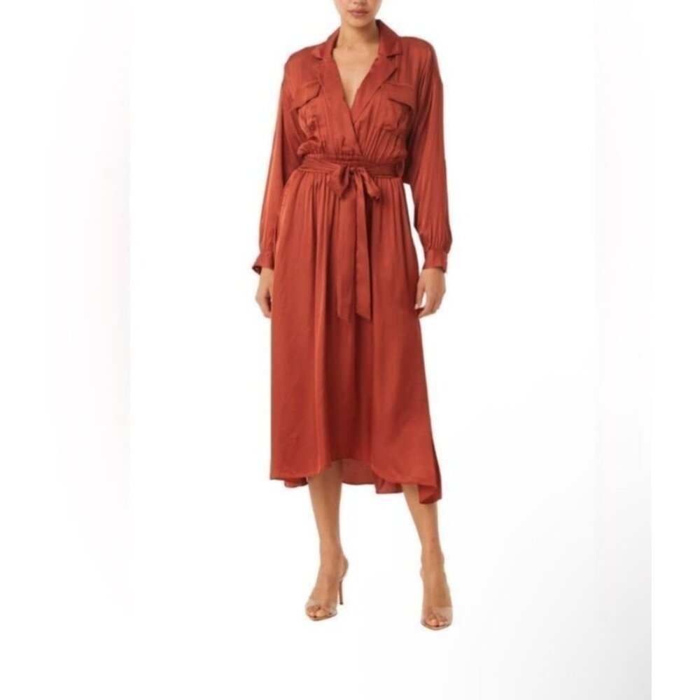 NEW Misa Los Angeles Blair Dress Women size Medium Midi Long Sleeve Satin Event